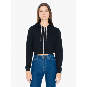 AMERICAN APPAREL Női kapucnis pulóver American Apparel AAF397 Women&#039;S Flex Fleece Cropped Zip Hooded Sweatshirt -XS, Black