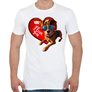 PRINTFASHION I Love You - szívecskés kutyás póló minta, ajándék ötlet Valentin napra - Férfi póló - Fehér