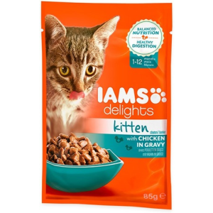  IAMS Cat Delights Kitten – Csirke falatkák ízletes szószban (24 x 85 g) 2040 g