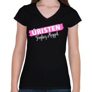 PRINTFASHION Úristen Férjhez megyek - vicces póló minta a menyasszonynak - rózsaszín-fehér - Női V-nyakú póló - Fekete