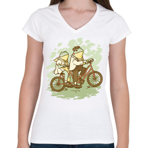 PRINTFASHION Biciklis békák - Női V-nyakú póló - Fehér