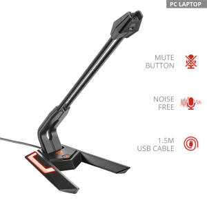 Trust Mikrofon - GXT 210 (LED vlágítás; flexibilis; némító gomb; USB csatlakozó; 150cm kábel; fekete)