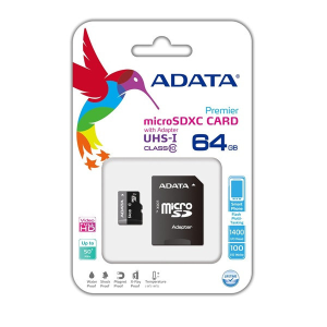 ADATA MicroSD kártya - 64GB microSDHC UHS-I Class10 (R/W: 80/10 MB/s) + adapter