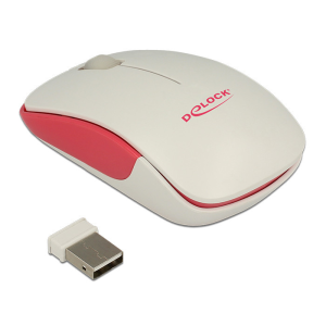 DELOCK Optical 3-button mini mouse 2.4 GHz wireless White/Red