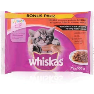 Whiskas Junior húsos válogatás mártásban - Alutasakos – Multipack (4 x 100 g) 400 g