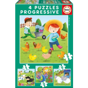 Educa 4 az 1-ben puzzle (6,9,12,16) - Állatok a farmon (17145)