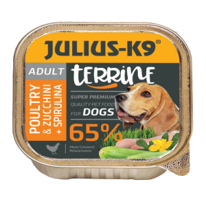 JULIUS-K9 PETFOOD JULIUS-K9 Dog Terrine Adult Poultry&amp;Zucchini, spirulina - nedveseledel (szárnyas,cukkini) felnőtt kutyák részére (150g)