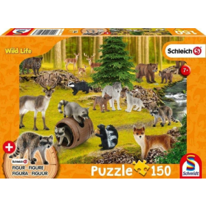 Schmidt 150 db-os Schleich puzzle figurával - Wild Life - Where the raccoons live (56406)