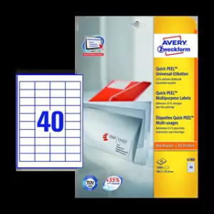 Avery zweckform 48.5 mm x 25.4 mm Papír Íves etikett címke Fehér ( 25 ív/doboz )