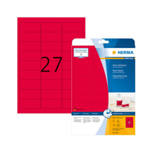 HERMA 63,5*29,6 mm-es Herma A4 íves etikett címke, neon piros színű (20 ív/doboz)