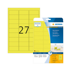 HERMA 63,5*29,6 mm-es Herma A4 íves etikett címke, neon sárga színű (20 ív/doboz)