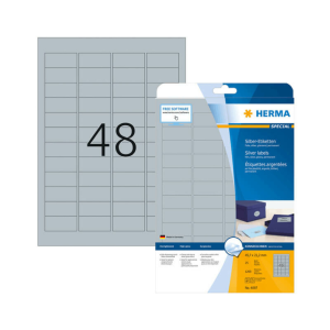 HERMA 45,7*21,2 mm-es Herma A4 íves etikett címke, ezüst színű (25 ív/doboz)