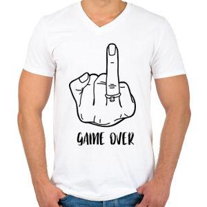 PRINTFASHION Game OVER - vicces lánybúcsú / legénybúcsú póló felirat - Férfi V-nyakú póló - Fehér