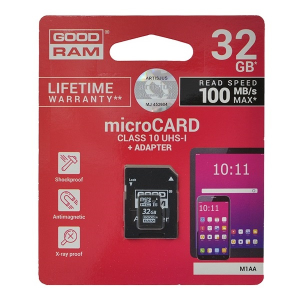 Goodram memóriakártya transflash 32gb (microsdhc, class 10, uhs-i 1, m1aa-0320r11 utódja) + sd adapter