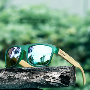 Hu Wood polarizált napszemüveg UV400 női férfi uniszex bambusz zöld