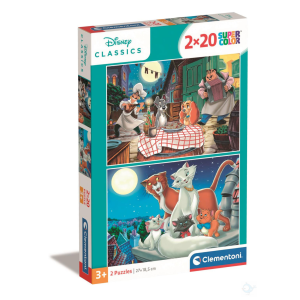 Clementoni 2x20 db-os SuperColor puzzle - Disney állatok (Macskarisztokraták, Susi és Tekergő)