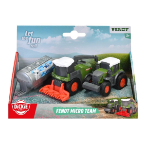 Simba Dickie Fendt Micro Team 3 db-os szett 9 cm - traktor tartálykocsival és szecskázó