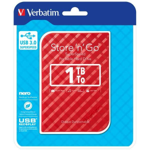 Verbatim Store &#039;n&#039; Go 1TB 2.5&quot; USB 3.0 piros külső merevlemez