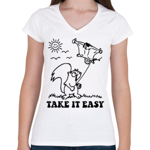 PRINTFASHION Take it easy - Női V-nyakú póló - Fehér