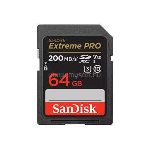 Sandisk 121595, SDXC EXTREME PRO KÁRTYA 64GB, 200/90 MB/s , UHS-I, Class 10, U3, V30 (121595)