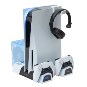 FROGGIEX Cooling Charging Stand &amp; Storage PS5 hűtő + dupla töltő állvány + játék tartó fekete-fehér (FX-P5-C3-W)