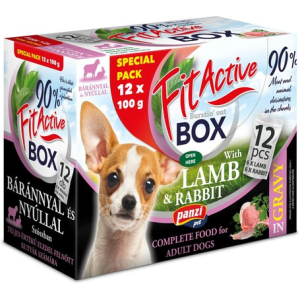  FitActive Fit-a-Box alutasakos eledel kutyáknak bárányos és nyulas ízben (1 doboz | 2 x 6 x 100 g | 6 db bárányhúsos alutasak | 6 db nyúlhúsos alutasa