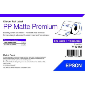 Epson PP Matte Label Premium, Die-cut címkenyomtató tekercspapír 76mm x 51mm, 535 címke (7113413) (epson7113413)