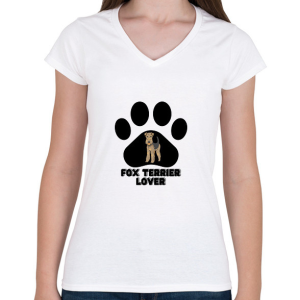 PRINTFASHION Fox Terrier Lover - Női V-nyakú póló - Fehér