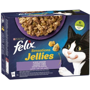  Felix Sensations Jellies alutasakos macskaeledel – Vegyes válogatás aszpikban – Multipack (1 karton | 12 x 85 g) 1020 g
