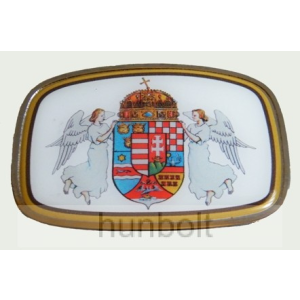 Hunbolt Szögletes angyalos címeres övcsat 9,5x6,5cm, ezüst színű kerettel.