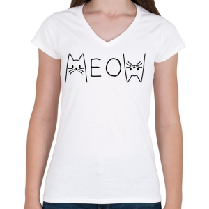 PRINTFASHION Meow - Női V-nyakú póló - Fehér