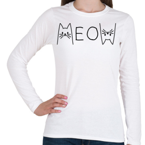 PRINTFASHION Meow - Női hosszú ujjú póló - Fehér