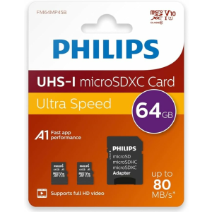 Philips Micro SDHC Memóriakártya 64GB Class 10 UHS-I U1 Adapter 2db
