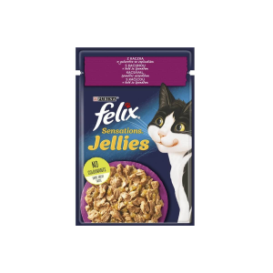  Felix Sensations Jellies Kacsával, aszpikban spenóttal nedves macskaeledel – 85 g