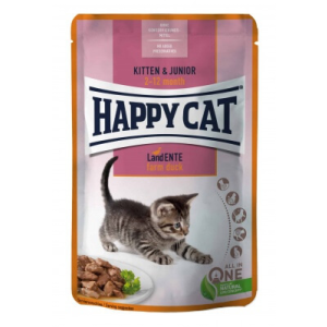  Happy Cat Pouch Szósz Kitten-Junior Kacsa – 4×85 g