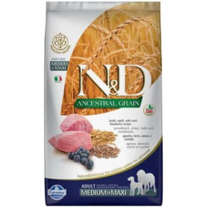  N&D Dog Ancestral Grain bárány, tönköly, zab, áfonya adult med&maxi – 2,5 kg