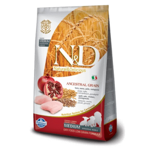  N&D Dog Ancestral Grain csirke, tönköly, zab, gránátalma puppy med&maxi – 2,5 kg