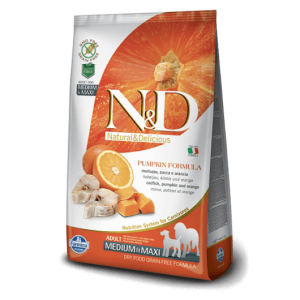  N&D Dog Grain Free tőkehal&narancs sütőtökkel adult medium/maxi kutyatáp – 12 kg
