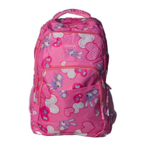  Nagyméretű hátizsák, iskolatáska, 4 cipzáras rekesz, pink, nyuszis