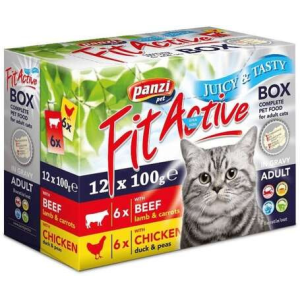 FitActive Panzi FitActive Fit-a-Box alutasakos eledel macskáknak (1 doboz | 2 x 6 x 100 g | 6 alutasak marh...