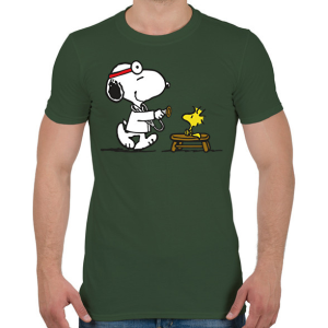 PRINTFASHION Snoopy és Woodstock - Férfi póló - Katonazöld