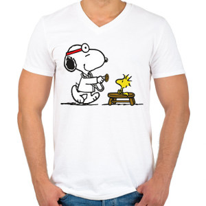 PRINTFASHION Snoopy és Woodstock - Férfi V-nyakú póló - Fehér