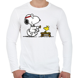 PRINTFASHION Snoopy és Woodstock - Férfi hosszú ujjú póló - Fehér