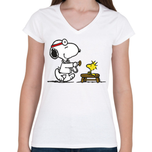 PRINTFASHION Snoopy és Woodstock - Női V-nyakú póló - Fehér