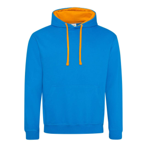 Just Hoods Kapucnis pulóver Just Hoods AWJH003, kontrasztos színű kapucni belsővel, Sapphire Blue/Orange Crush-XS