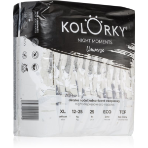 Kolorky Night Moments eldobható ÖKO pelenkák az éjszakán át tartó teljeskörű védelemért XL méret 12-25 kg 25 db