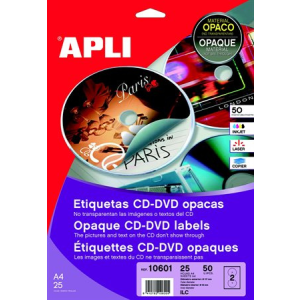 APLI Etikett, cd/dvd, a4, teljes lefedettség?, matt, apli &quot;mega&quot; 10808/10601