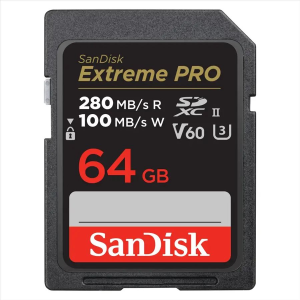 Sandisk 64GB Sandisk Extreme PRO SDXC V60 UHS-II SD cards, 280/100 MB/s,V60,C10,UHS-II (SDSDXEP-064G-GN4IN / 215491) (SDSDXEP-064G-GN4IN / 215491)