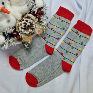  Karácsonyi-mikulásos zokni égősor mintás szürke 35-38