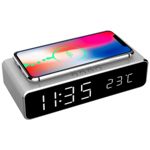 Gembird dac-wpc-01-s digitális ébreszt&#337;óra vezeték nélküli töltés funkcióval ezüst